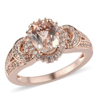 Premium Marropino Morganite, Natural White Zircon Ring in Vermeil RG Over Sterling Silver 1.30 ctw