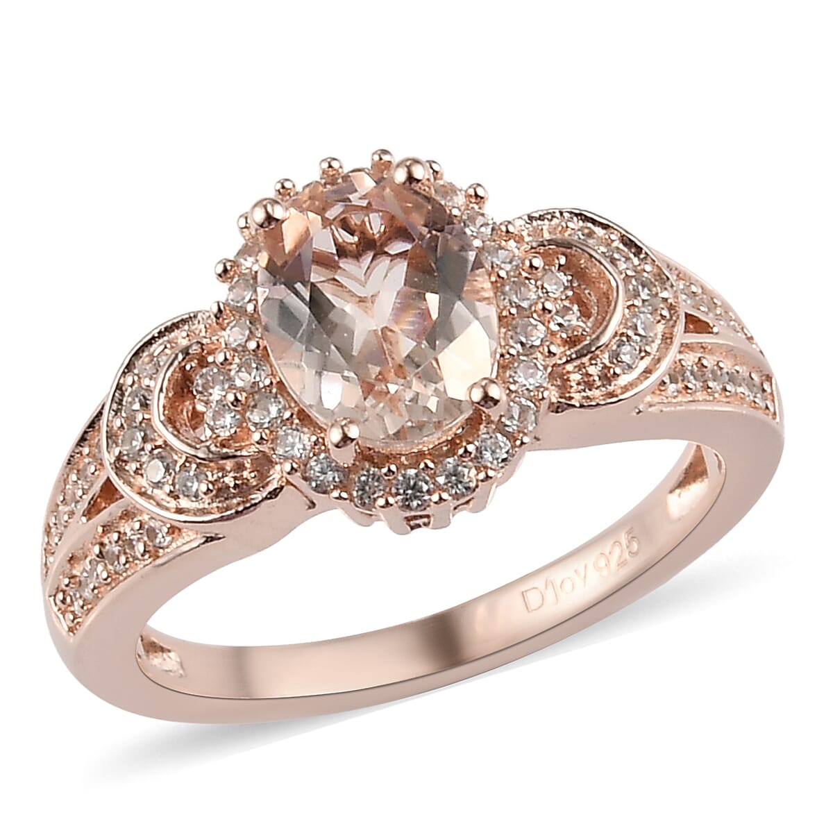 Premium Marropino Morganite, Natural White Zircon Ring in Vermeil RG Over Sterling Silver 1.30 ctw (1)