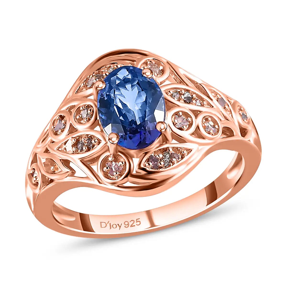 Tanzanite, Uncut Natural Pink Diamond Ring in Vermeil RG Over Sterling Silver|Floral Engagement Rings For Women 1.40 ctw