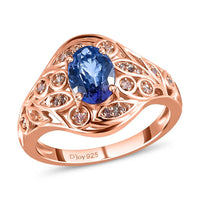 Tanzanite, Uncut Natural Pink Diamond Ring in Vermeil RG Over Sterling Silver|Floral Engagement Rings For Women 1.40 ctw