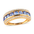 Blue Ceylon Sapphire and Moissanite VS-EF Half Eternity Band Ring in Vermeil Yellow Gold Over Sterling Silver 1.40 ctw - Sticky add to cart bar