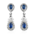 Blue Ceylon Sapphire and White Zircon Dangle Earrings in Platinum Over Sterling Silver 1.15 ctw - Sticky add to cart bar