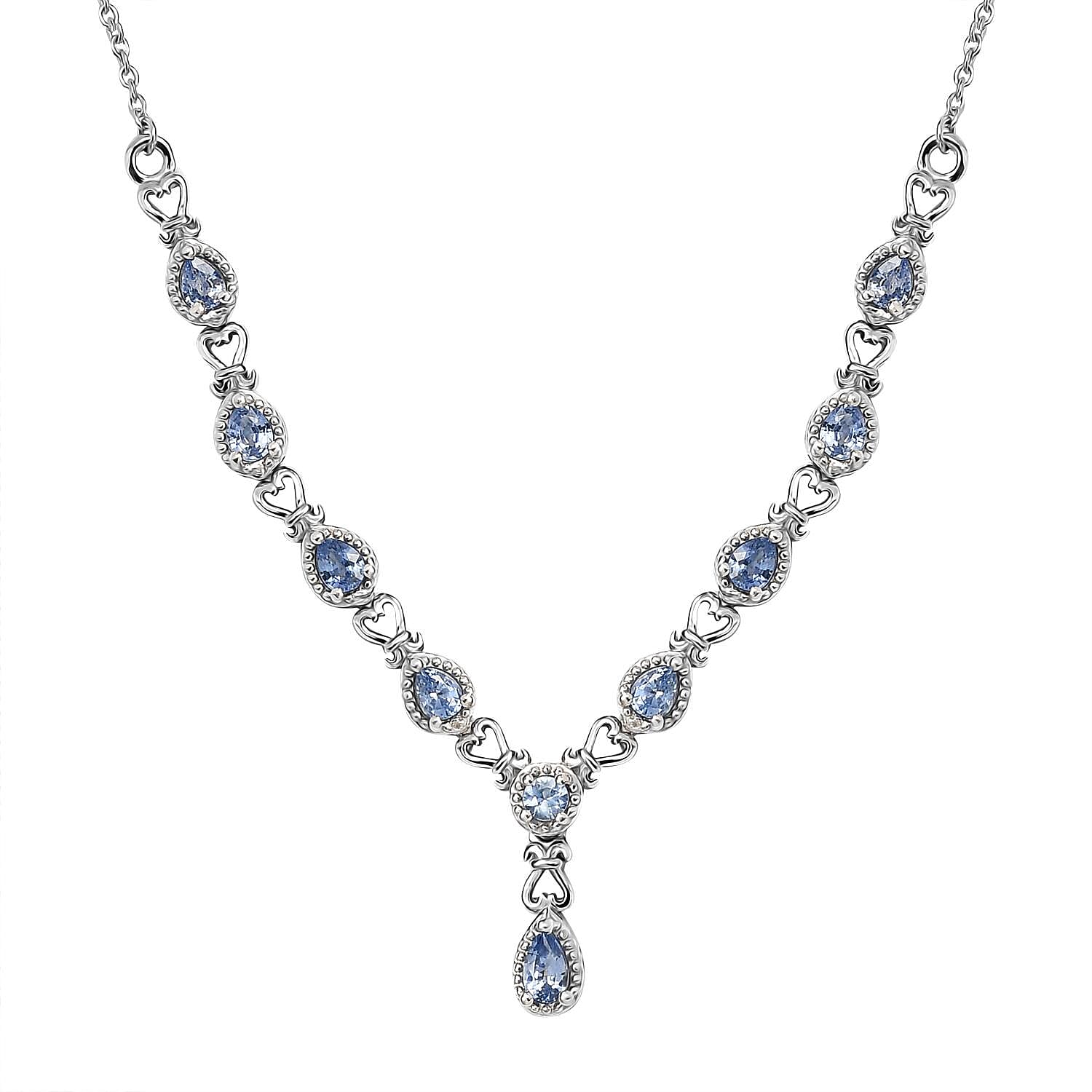 Blue Ceylon Sapphire Necklace 18 Inches in Platinum Over Sterling Silver 2.00 ctw