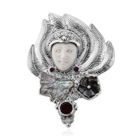 Sajen Silver Carved Bone and Multi Gemstone 1.75 ctw Pendant without Chain or Brooch in Sterling Silver