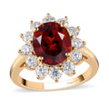 Brazilian Cherry Citrine, Moissanite (VS-EF) Sunburst Ring in Vermeil YG Over Sterling Silver (Size 10.0) 4.35 ctw - Sticky add to cart bar