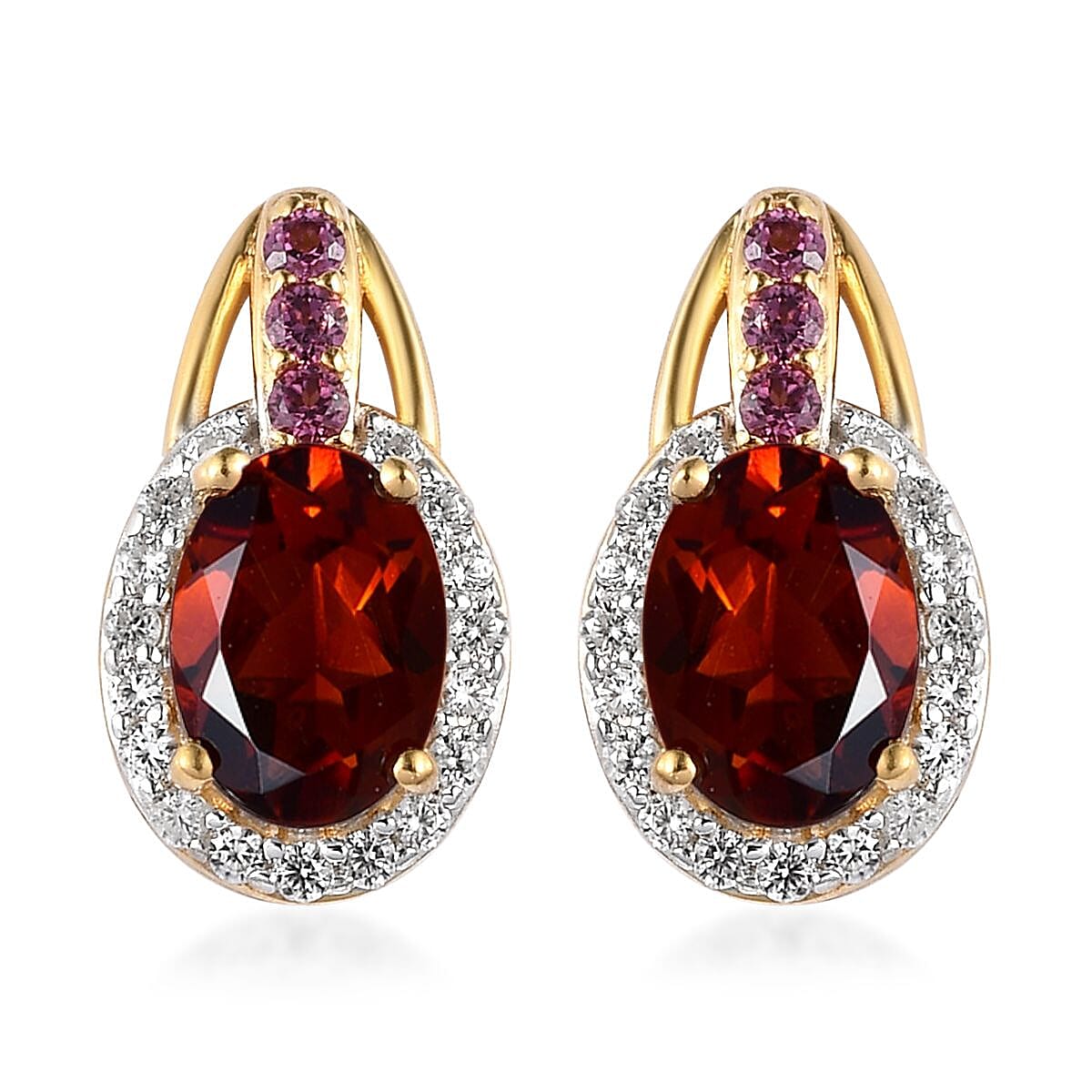 Brazilian Cherry Citrine and Multi Gemstone Stud Earrings in Vermeil Yellow Gold Over Sterling Silver 1.90 ctw