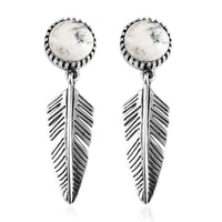 White Buffalo Feather Earrings in Sterling Silver 4.00 ctw