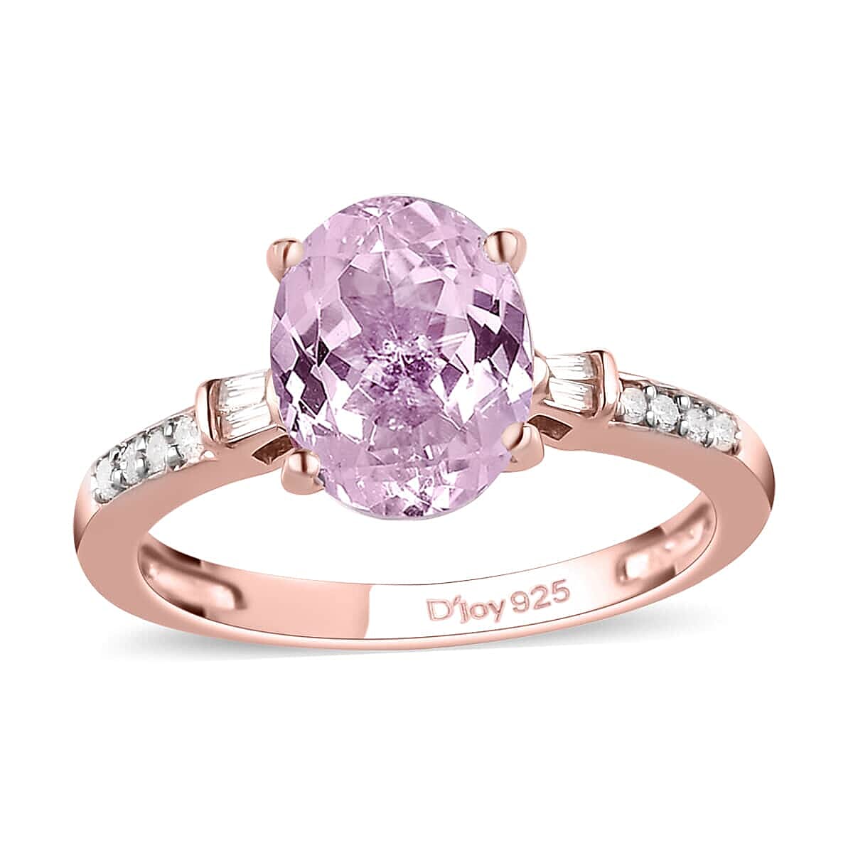 Martha Rocha Kunzite, Diamond Ring in Vermeil RG Over Sterling Silver (Size 10.0) 2.65 ctw