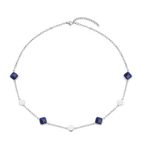 Lapis Lazuli Paper Clip Chain Station Necklace 20-22 Inches in Stainless Steel 32.00 ctw