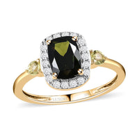 LUXORO 10K Yellow Gold Premium Chrome Tourmaline, Natural Canary Tourmaline, Diamond Solitaire Ring (Size 10.0) 1.10 ctw