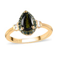 Premium Tanzanian Natural Chrome Tourmaline, Green and White Diamond Ring in Vermeil Yellow Gold Over Sterling Silver (Size 10.0) 1.00 ctw - Sticky add to cart bar