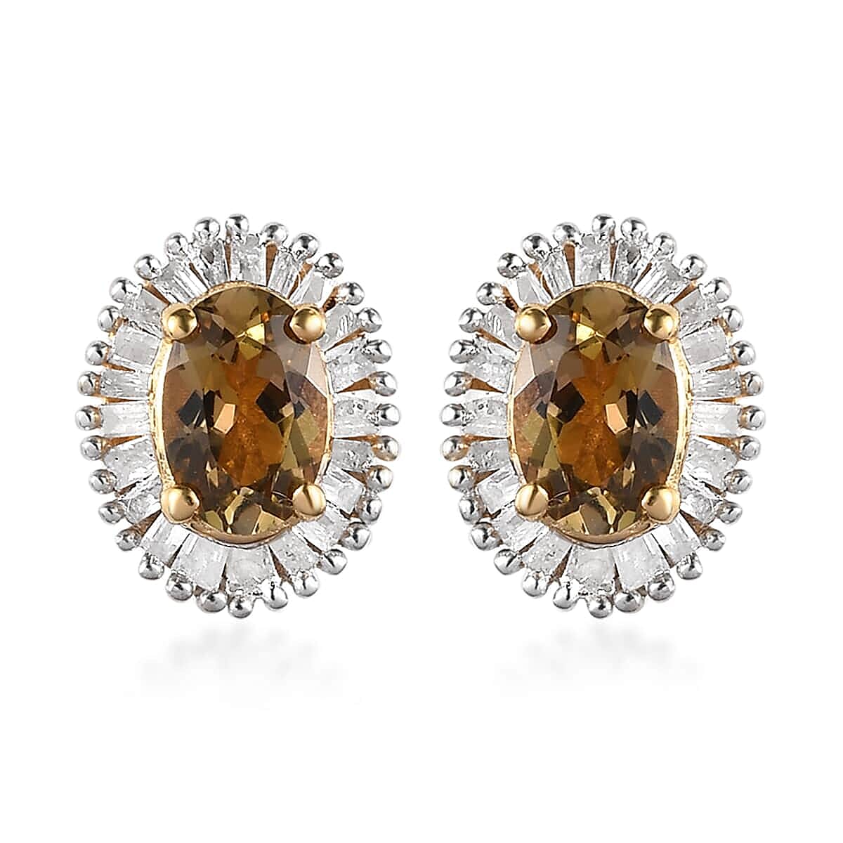 Natural Golden Tanzanite and Diamond Halo Stud Earrings in Vermeil Yellow Gold Over Sterling Silver 1.25 ctw
