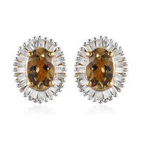 Natural Golden Tanzanite and Diamond Halo Stud Earrings in Vermeil Yellow Gold Over Sterling Silver 1.25 ctw