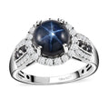 Thai Blue Star Sapphire and Multi Gemstone Ring in Platinum Over Sterling Silver (Size 10.0) 5.15 ctw - Sticky add to cart bar