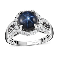 Thai Blue Star Sapphire and Multi Gemstone Ring in Platinum Over Sterling Silver (Size 10.0) 5.15 ctw