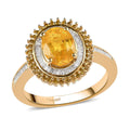 Madagascar Yellow Sapphire, Yellow and White Diamond (Natural & IR) (0.40 cts) Double Halo Ring in Vermeil YG Over Sterling Silver (Size 10.0) 1.90 ctw - Sticky add to cart bar