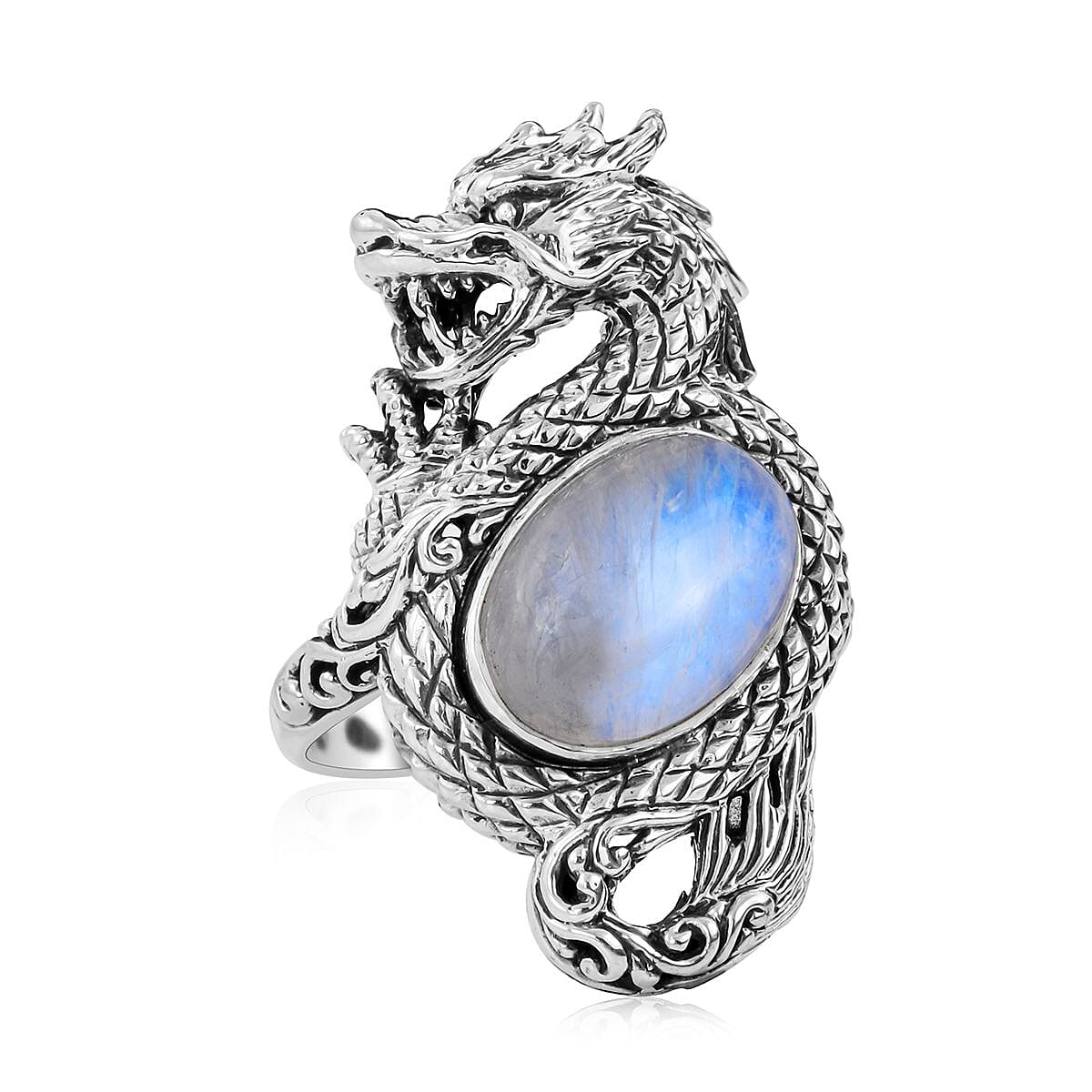 BALI LEGACY Moon Glow Moonstone Dragon Ring in Sterling Silver 10.90 Grams 4.00 ctw
