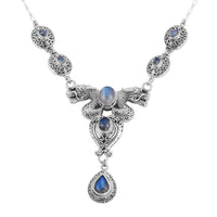 Bali Legacy Premium Rainbow Moonstone Dragon Necklace 20 Inches in Sterling Silver 12.60 ctw