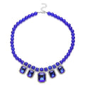 Simulated Blue Sapphire and Austrian Crystal Beaded Necklace 20-22 Inches in Silvertone - Sticky add to cart bar