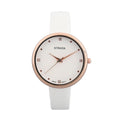Strada Japanese Movement White Austrian Crystal Watch in White Faux Leather Strap (36 mm) (6.25-7.75 Inches) - Sticky add to cart bar