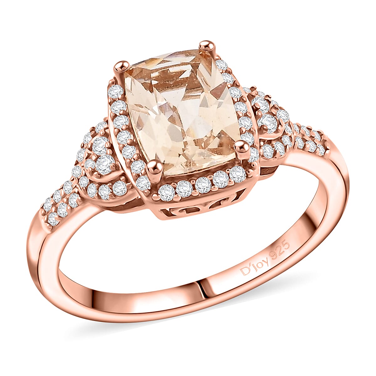Marropino Morganite and Natural White Zircon Ring in Vermeil Rose Gold Over Sterling Silver (Size 9.0) 1.75 ctw