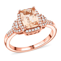 Marropino Morganite and Natural White Zircon Ring in Vermeil Rose Gold Over Sterling Silver (Size 9.0) 1.75 ctw
