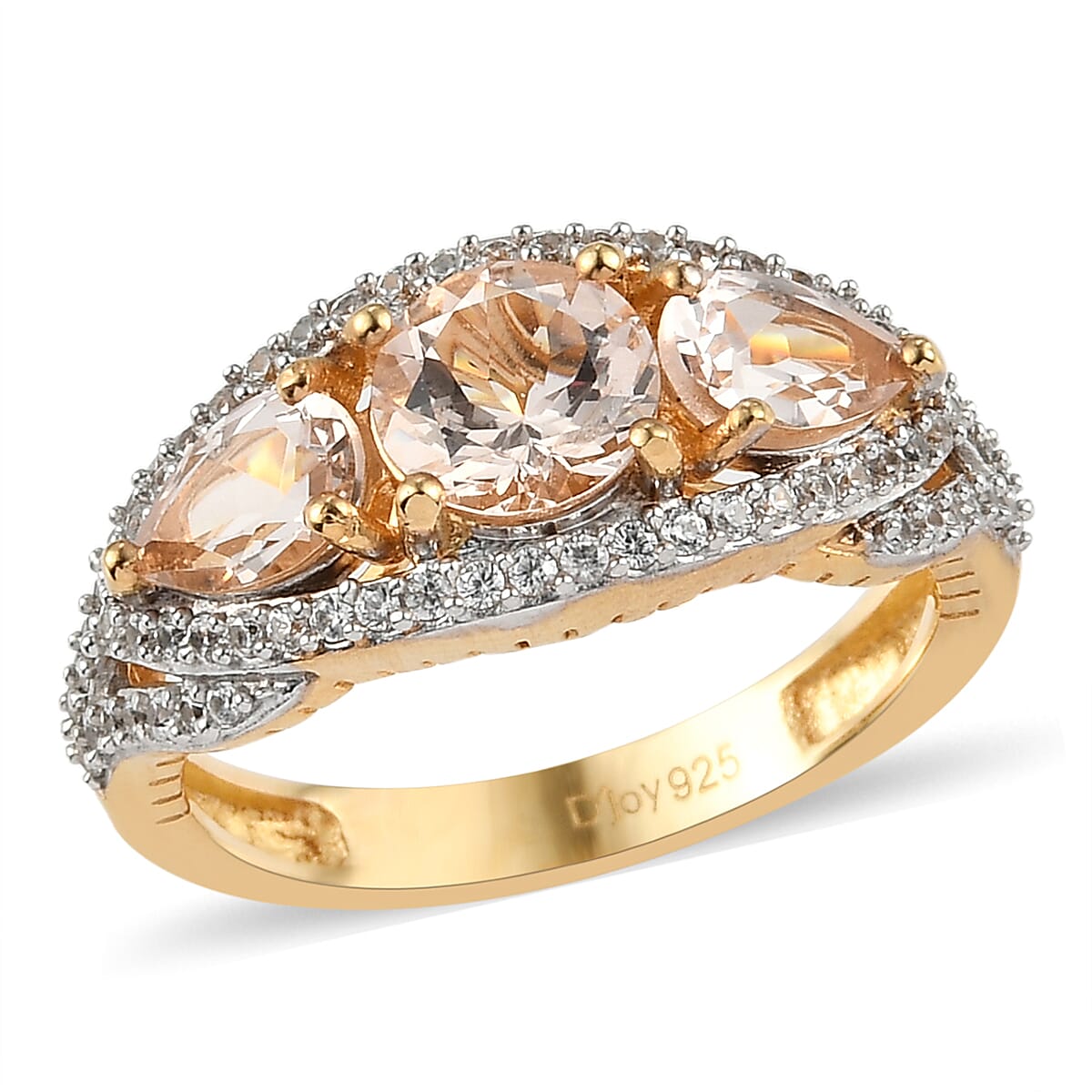 Marropino Morganite, Natural White Zircon Ring in Platinum Over Sterling Silver (Size 9.0) 1.90 ctw (1)