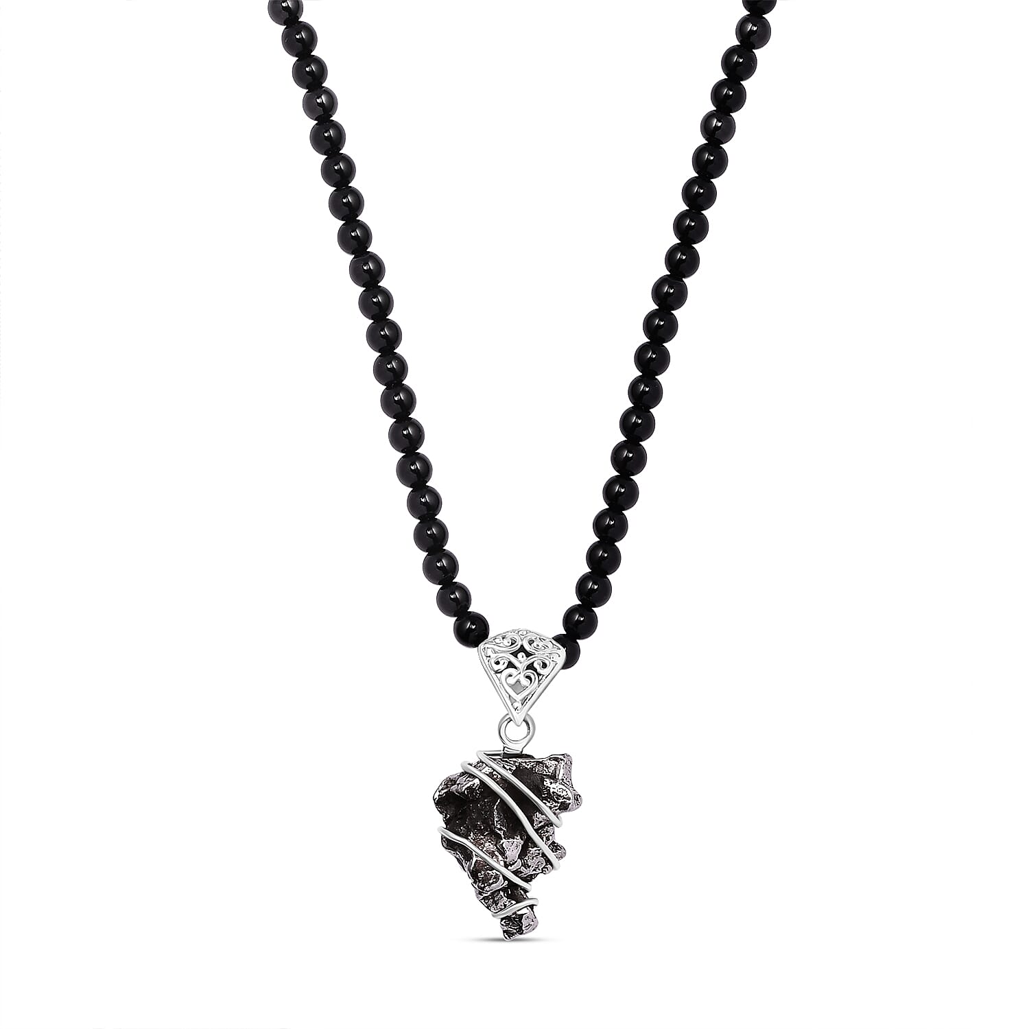Marvelous Meteorites and Thai Black Spinel 111.90 ctw Necklace in Sterling Silver 20 Inches