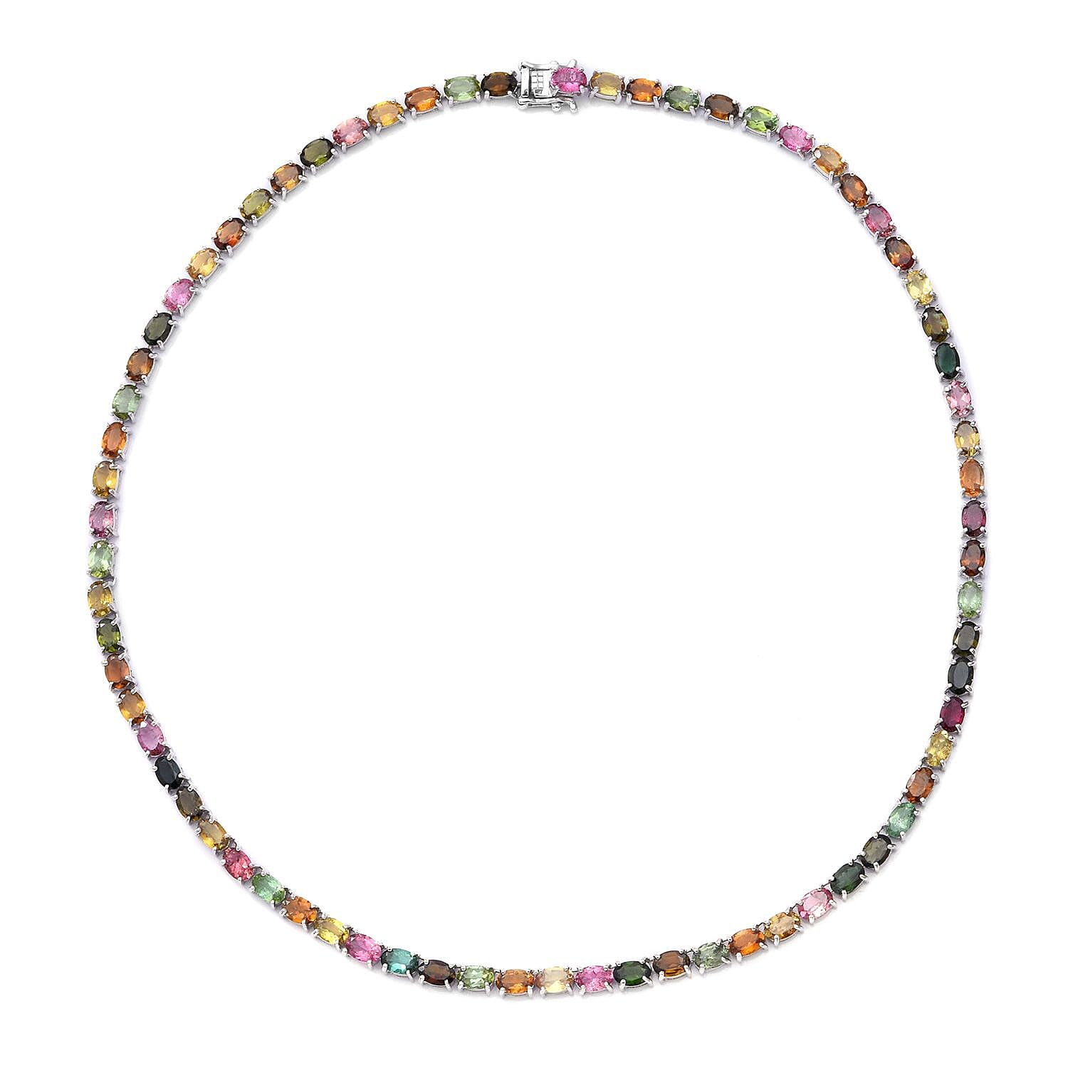AAA Multi-Tourmaline Tennis Necklace 18 Inches in Platinum Over Sterling Silver 30.50 ctw