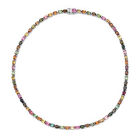 AAA Multi-Tourmaline Tennis Necklace 18 Inches in Platinum Over Sterling Silver 30.50 ctw