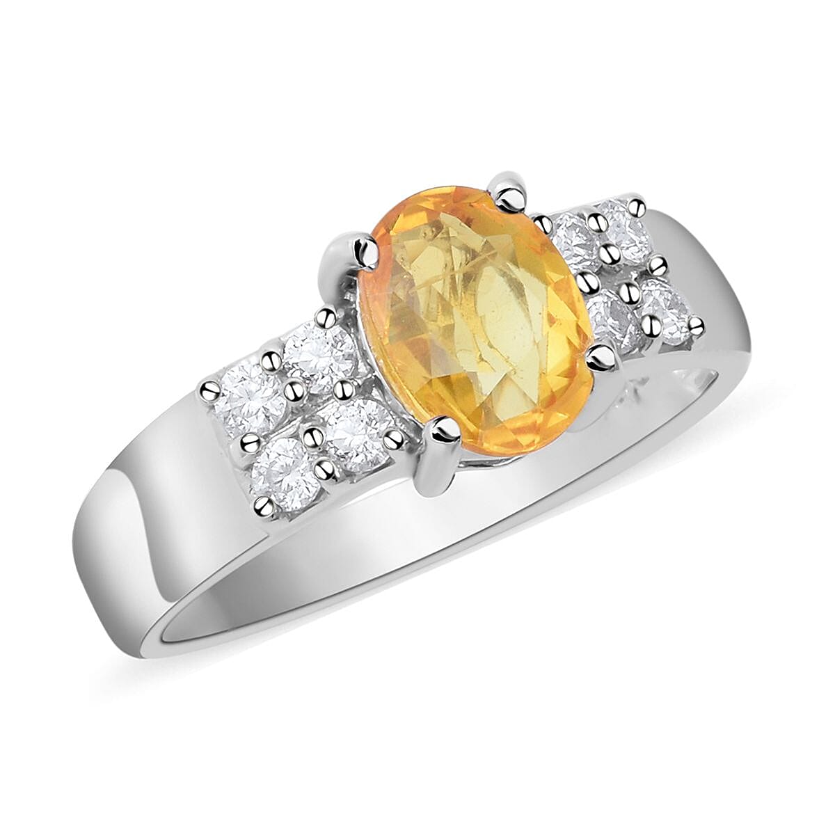 Orange Sapphire and Moissanite VS-EF Ring in Platinum Over Sterling Silver 1.40 ctw