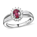 Premium Ouro Fino Rubellite and Diamond Sunburst Ring in Platinum Over Sterling Silver 0.65 ctw - Sticky add to cart bar