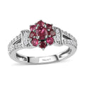 Ouro Fino Rubellite and Natural White Zircon Floral Split Shank Ring in Platinum Over Sterling Silver 0.75 ctw - Sticky add to cart bar