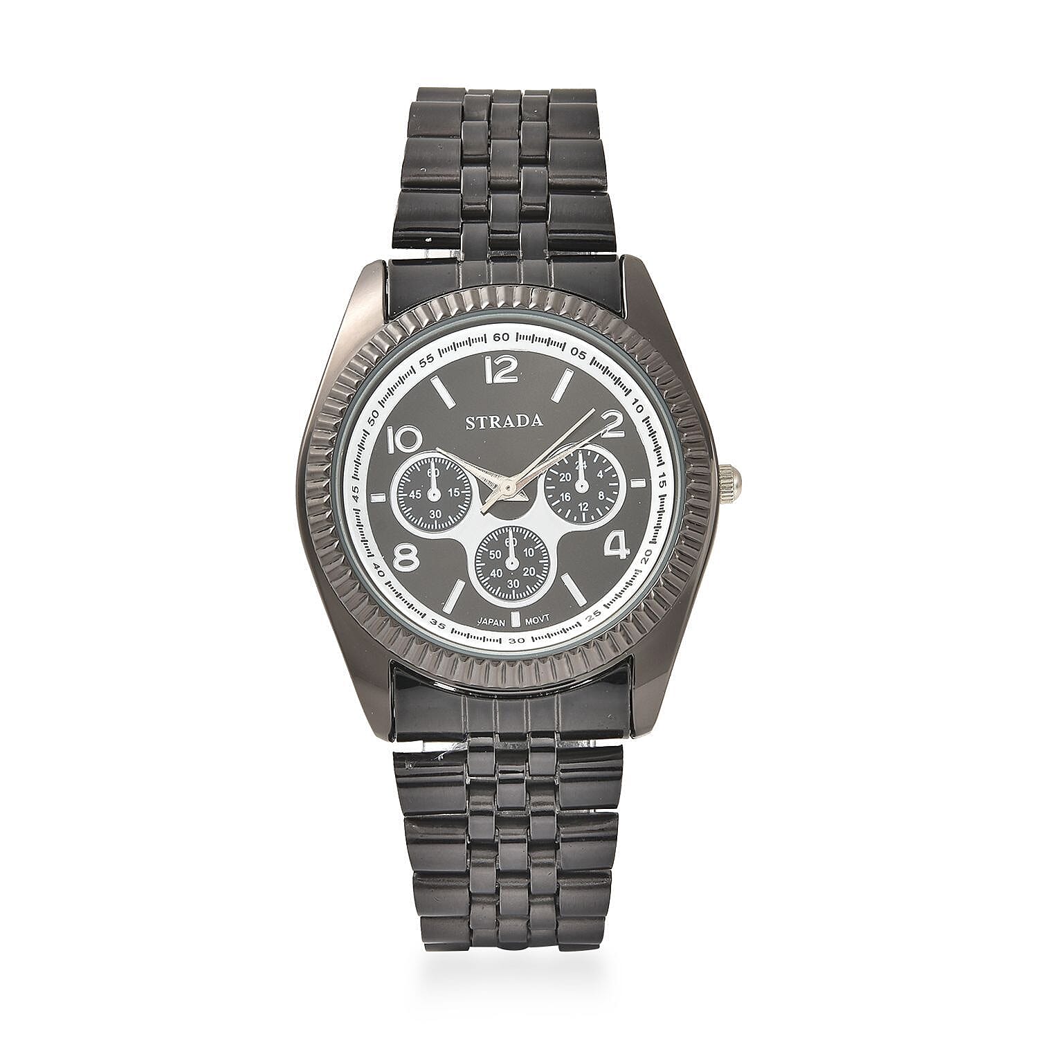 STRADA Japanese Movement Watch with Black Silvertone Strap (34.80mm) (6.50-7.50 Inches)