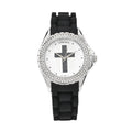 Strada Austrian Crystal Japanese Movement Black Stardust Cross Watch with Black Silicone Strap - Sticky add to cart bar