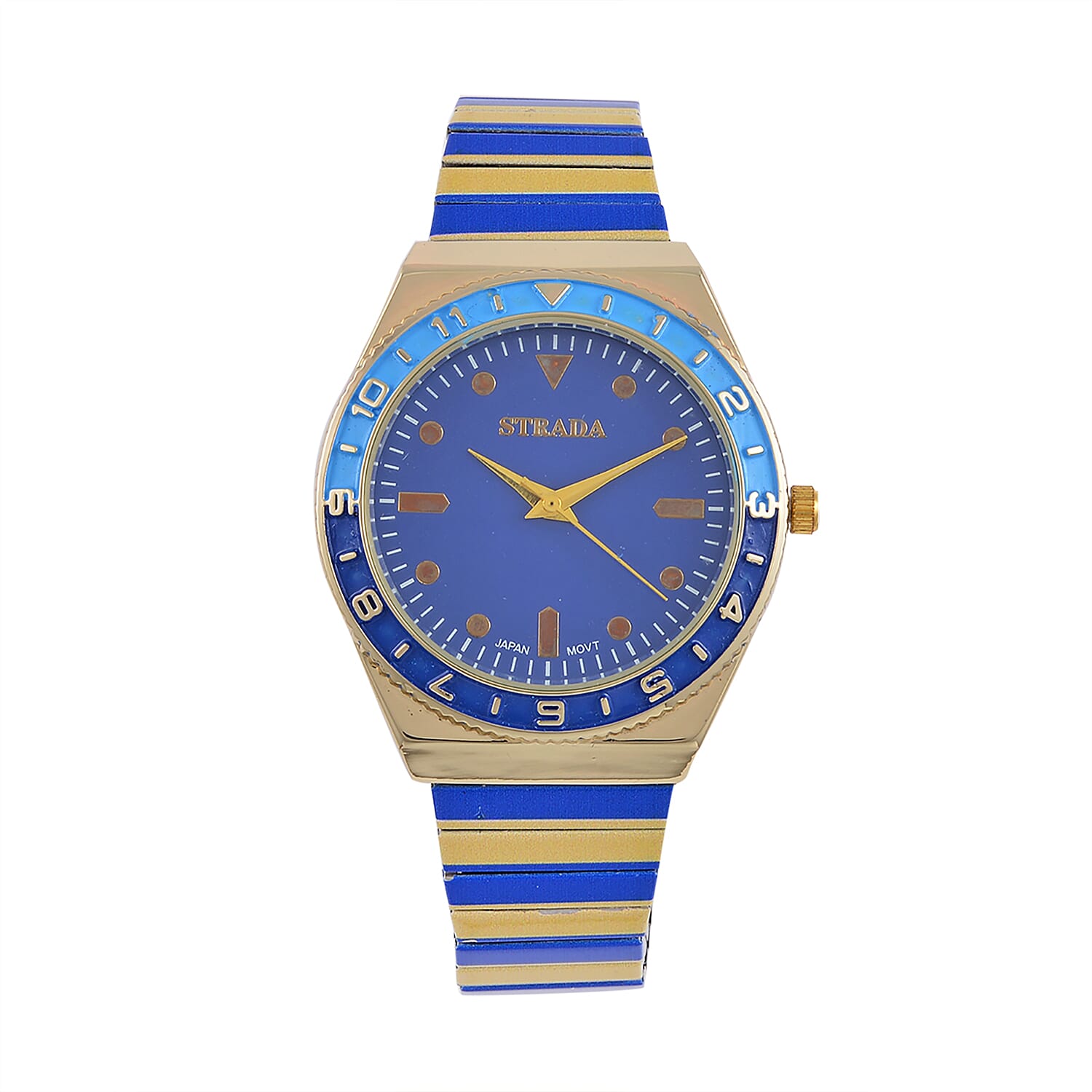 Strada Japanese Movement Dark Blue and Yellow Enameled Stretch Bracelet Watch with Stainless Steel Strap (38.1mm)