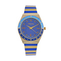 Strada Japanese Movement Dark Blue and Yellow Enameled Stretch Bracelet Watch with Stainless Steel Strap (38.1mm) - Sticky add to cart bar