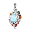 Artisan Crafted Larimar, Multi-Tourmaline Pendant in Sterling Silver 8.35 ctw - Sticky add to cart bar