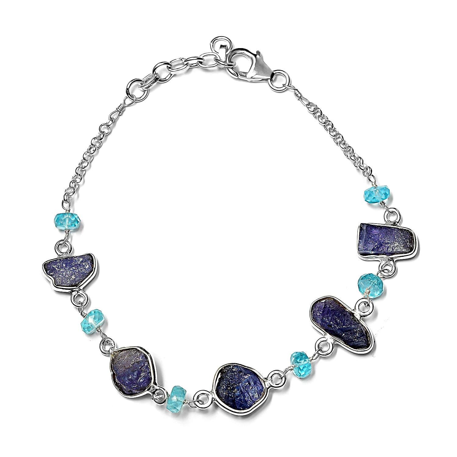 Artisan Crafted Tanzanite and Madagascar Paraiba Apatite Bracelet in Sterling Silver (7.25 In) 16.50 ctw