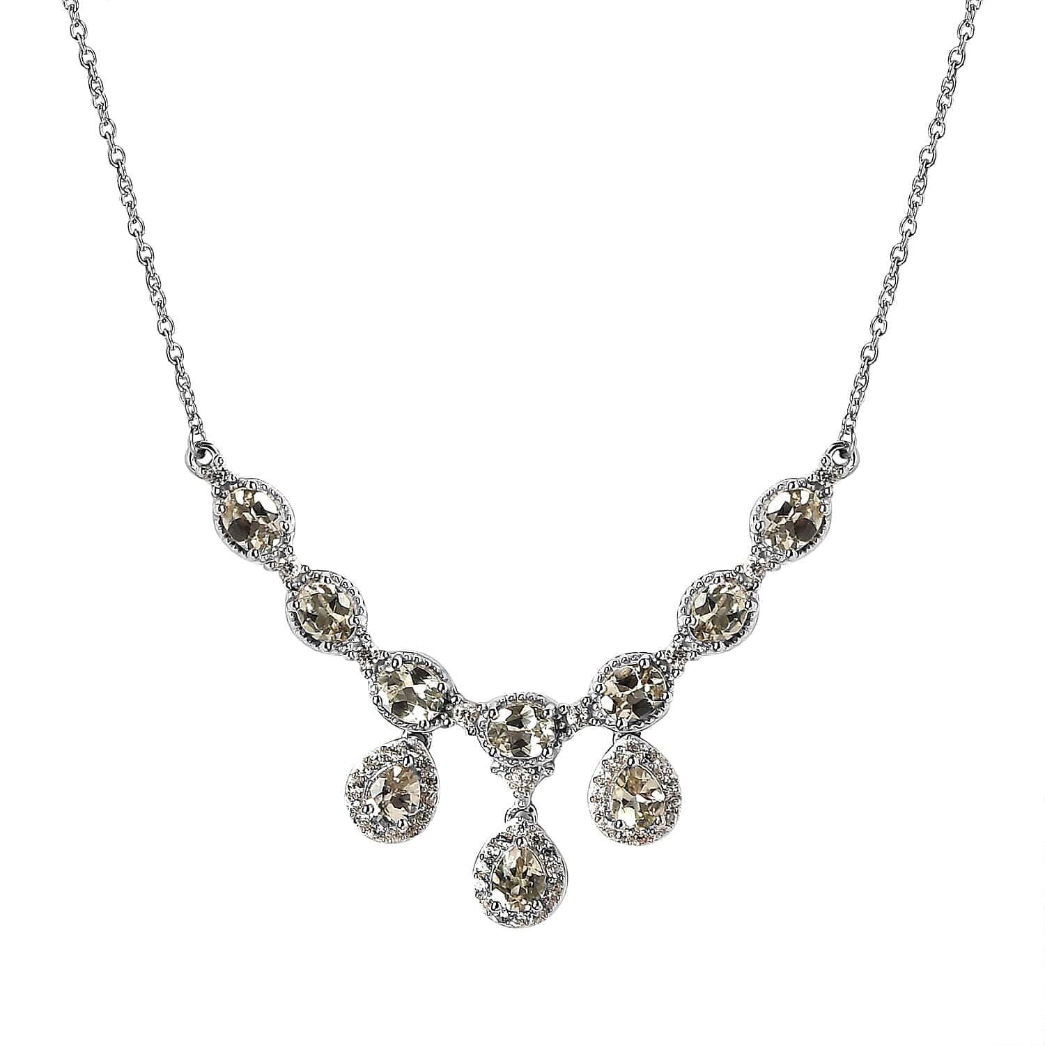 AAA Turkizite and White Zircon Necklace 18 Inches in Platinum Over Sterling Silver 4.50 ctw