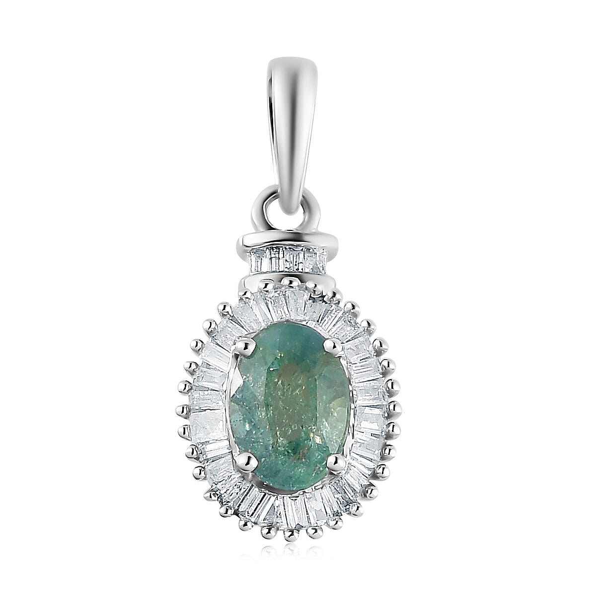 Luxoro 14K White Gold AAA Narsipatnam Alexandrite and Diamond Halo Pendant 1.00 ctw