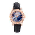 Strada Austrian Crystal Japanese Movement Watch in Rosetone with Black Faux Leather Strap (31.24 mm) (6.5-7.5 Inches) - Sticky add to cart bar