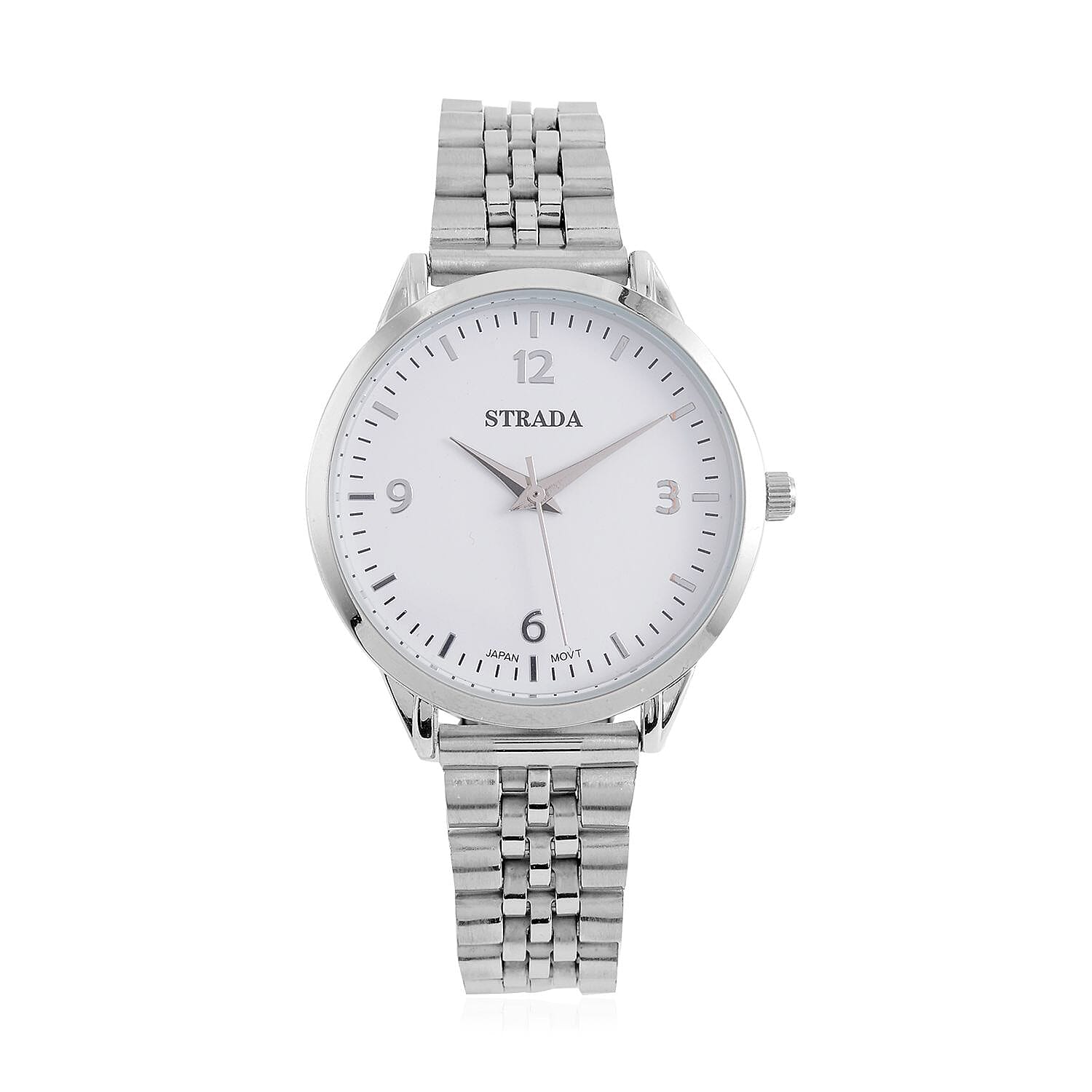 Strada Japanese Movement White Dial Watch in Stainless Steel (36mm) (6.50-7.50Inches)