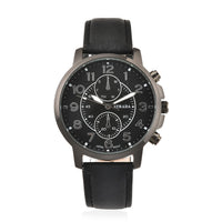 STRADA Japanese Movement Multifunction Button Watch with Black Faux Leather Strap