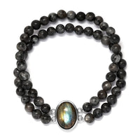 Malagasy Labradorite Double Row Beaded Stretch Bracelet in Stainless Steel 126.50 ctw