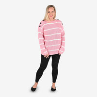 TAMSY Pink Stripe Knit Sweater with Button Detail - L