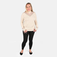 TAMSY Off-White Knit Turtle Neck with Diamond Pattern - L