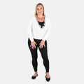 TAMSY Cream Textured Knit Cross Front Sweater with Lace Trim - L - Sticky add to cart bar