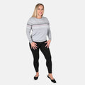 TAMSY Gray Knit Round Neck Sweater with Chevron Pattern - L - Sticky add to cart bar