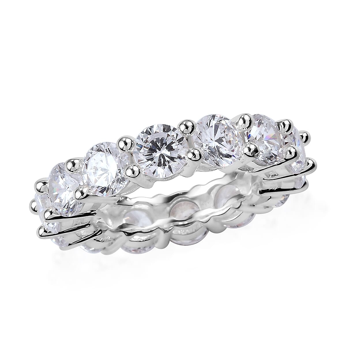 Simulated Diamond Eternity Band Ring in Silvertone (Size 8.0)